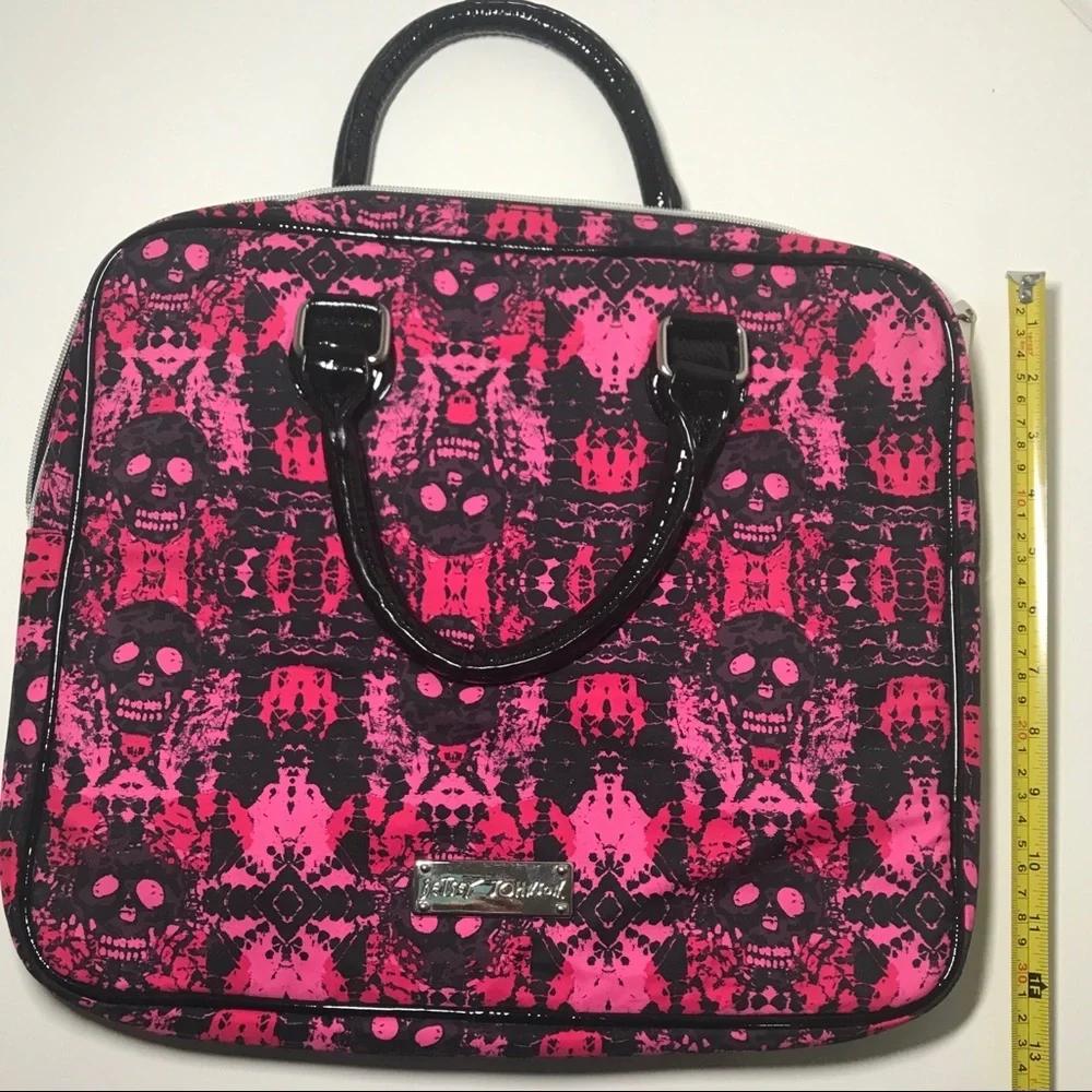 Betsey Johnson Hot Pink Dead Head Skull Laptop Bag
